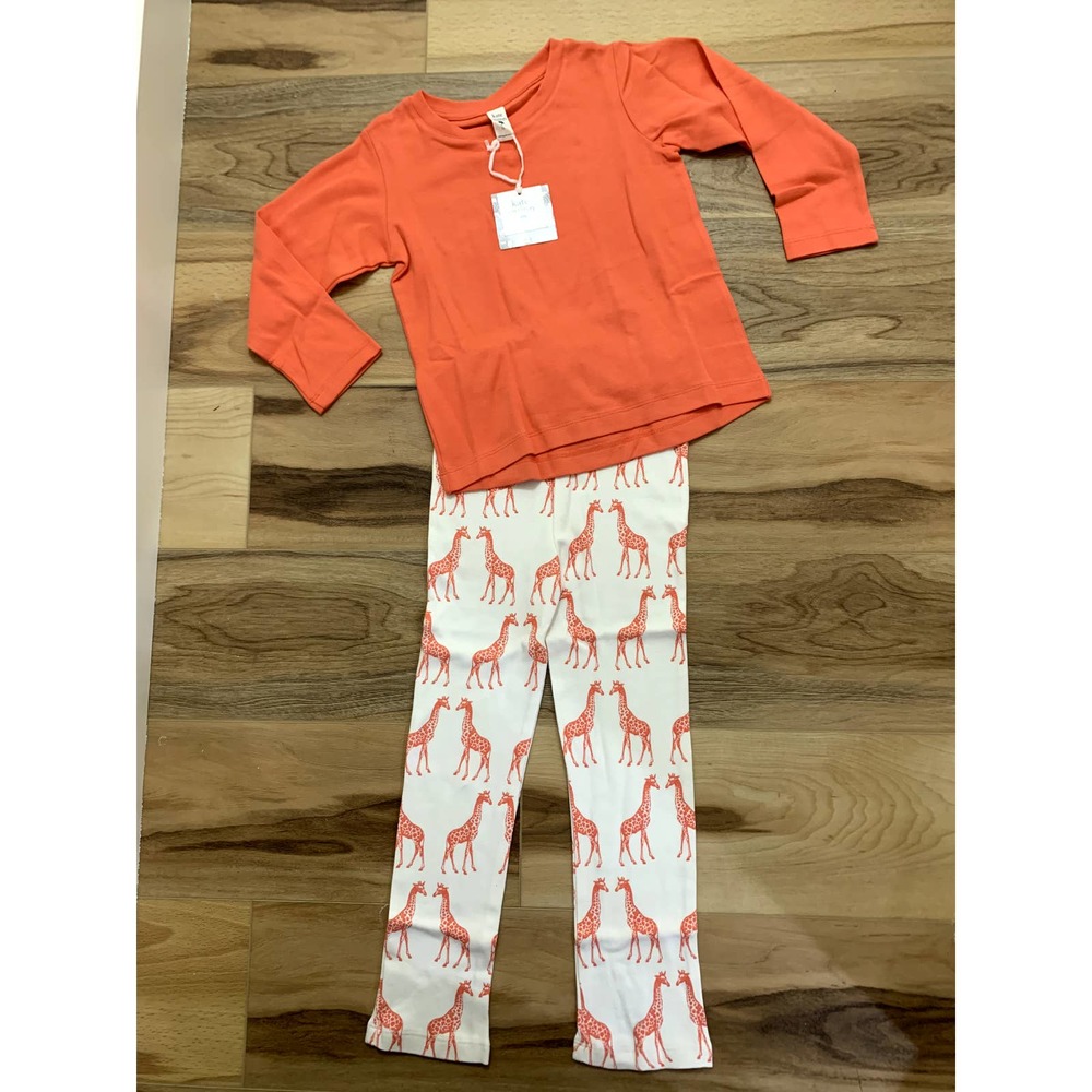 7Y NWT Orange Glow Cotton Long Sleeve Tee and Giraffe Pants, Kate Quinn